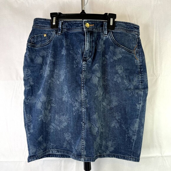 Tommy Bahama Stenciled Denim Blue Jean Skirt Women's Size 10 Boho Cottage - Picture 4 of 9